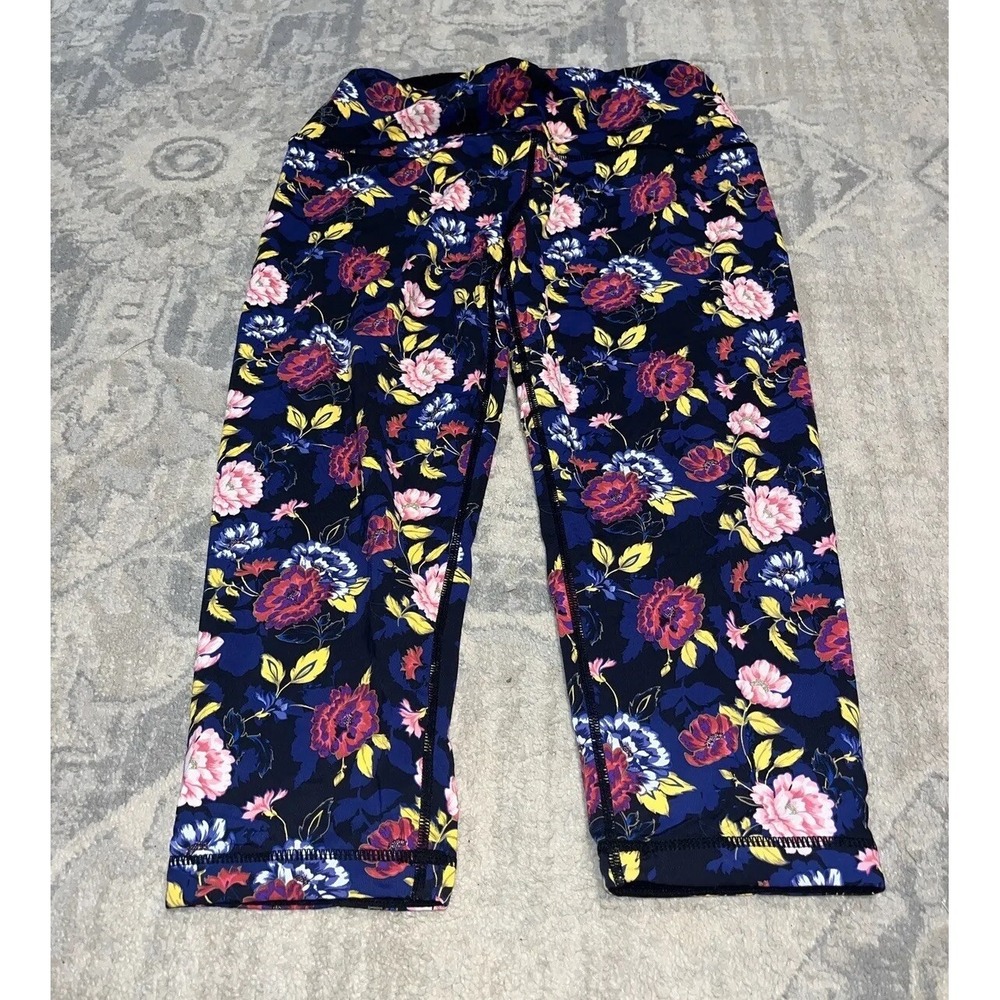 Ruby Ribbon Floral Pattern Black Multi Capri Leggings women's Sz‎  XL X-Large